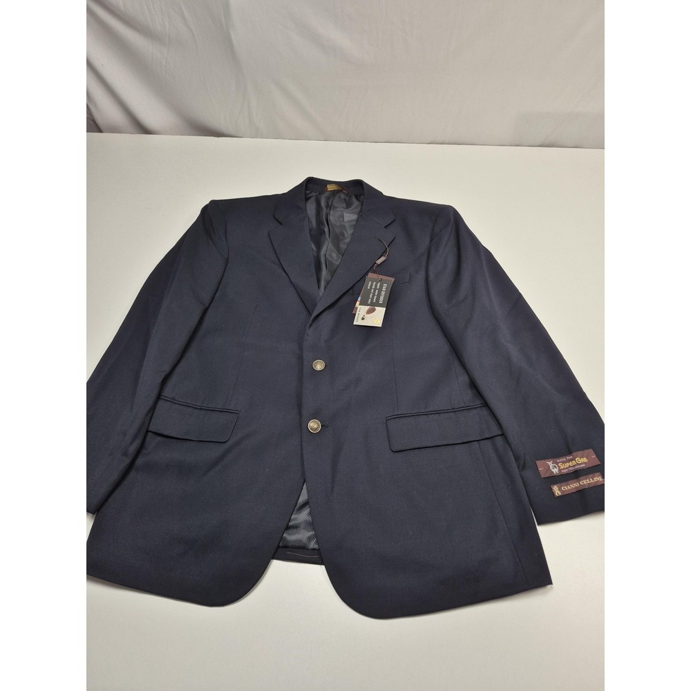 Cianni Cellini Blazer Mens 44 Short Navy Super 110s Wool Sport Coat Jacket NWT